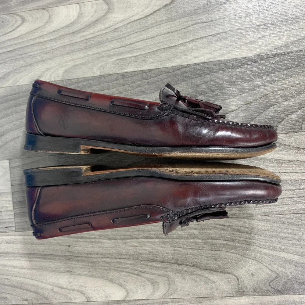 BRAGANO COLE HAAN MEN 10.5 MAROON SLIP-ON TASSLE CASUAL LOAFER DRESS SHOE HEELED
